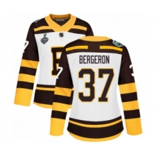 Women's Boston Bruins #37 Patrice Bergeron Authentic White Winter Classic 2019 Stanley Cup Final Bound Hockey Jersey