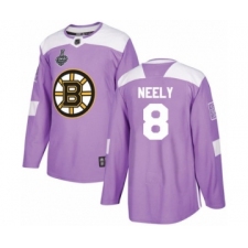 Men's Boston Bruins #8 Cam Neely Authentic Purple Fights Cancer Practice 2019 Stanley Cup Final Bound Hockey Jersey
