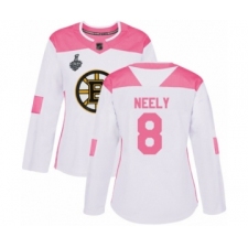 Women's Boston Bruins #8 Cam Neely Authentic White Pink Fashion 2019 Stanley Cup Final Bound Hockey Jersey