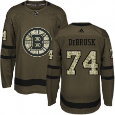 Men's Adidas Boston Bruins #74 Jake DeBrusk Authentic Green Salute to Service NHL Jersey