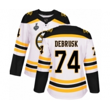 Women's Boston Bruins #74 Jake DeBrusk Authentic White Away 2019 Stanley Cup Final Bound Hockey Jersey