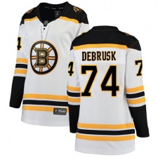 Women's Boston Bruins #74 Jake DeBrusk Authentic White Away Fanatics Branded Breakaway NHL Jersey
