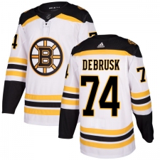 Youth Adidas Boston Bruins #74 Jake DeBrusk Authentic White Away NHL Jersey