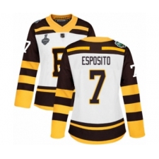 Women's Boston Bruins #7 Phil Esposito Authentic White Winter Classic 2019 Stanley Cup Final Bound Hockey Jersey