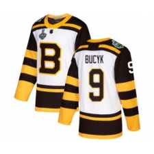 Men's Boston Bruins #9 Johnny Bucyk Authentic White Winter Classic 2019 Stanley Cup Final Bound Hockey Jersey