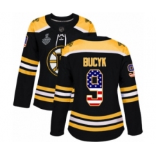 Women's Boston Bruins #9 Johnny Bucyk Authentic Black USA Flag Fashion 2019 Stanley Cup Final Bound Hockey Jersey