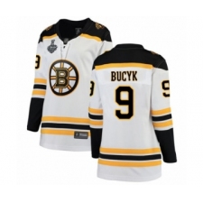 Women's Boston Bruins #9 Johnny Bucyk Authentic White Away Fanatics Branded Breakaway 2019 Stanley Cup Final Bound Hockey Jersey