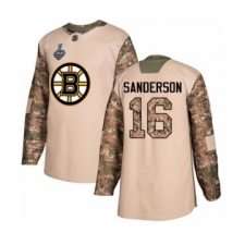 Men's Boston Bruins #16 Derek Sanderson Authentic Camo Veterans Day Practice 2019 Stanley Cup Final Bound Hockey Jersey