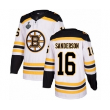 Men's Boston Bruins #16 Derek Sanderson Authentic White Away 2019 Stanley Cup Final Bound Hockey Jersey
