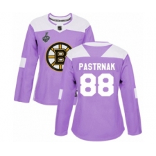 Women's Boston Bruins #88 David Pastrnak Authentic Purple Fights Cancer Practice 2019 Stanley Cup Final Bound Hockey Jersey