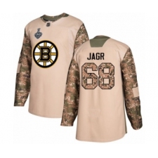Men's Boston Bruins #68 Jaromir Jagr Authentic Camo Veterans Day Practice 2019 Stanley Cup Final Bound Hockey Jersey
