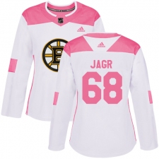 Women's Adidas Boston Bruins #68 Jaromir Jagr Authentic White/Pink Fashion NHL Jersey