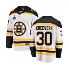 Men's Boston Bruins #30 Gerry Cheevers Authentic White Away Fanatics Branded Breakaway 2019 Stanley Cup Final Bound Hockey Jersey