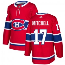 Men's Adidas Montreal Canadiens #17 Torrey Mitchell Authentic Red Home NHL Jersey