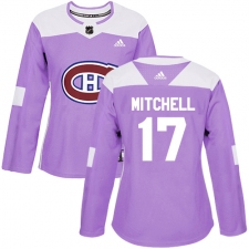 Women's Adidas Montreal Canadiens #17 Torrey Mitchell Authentic Purple Fights Cancer Practice NHL Jersey