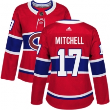 Women's Adidas Montreal Canadiens #17 Torrey Mitchell Authentic Red Home NHL Jersey