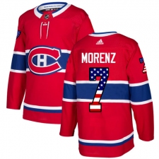 Men's Adidas Montreal Canadiens #7 Howie Morenz Authentic Red USA Flag Fashion NHL Jersey