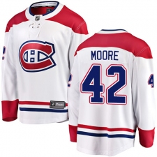 Youth Montreal Canadiens #42 Dominic Moore Authentic White Away Fanatics Branded Breakaway NHL Jersey