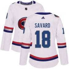 Women's Adidas Montreal Canadiens #18 Serge Savard Authentic White 2017 100 Classic NHL Jersey