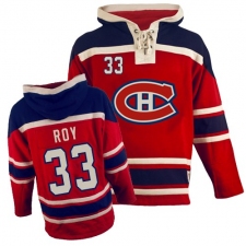 Men's Old Time Hockey Montreal Canadiens #33 Patrick Roy Premier Red Sawyer Hooded Sweatshirt NHL Jersey