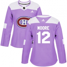 Women's Adidas Montreal Canadiens #12 Dickie Moore Authentic Purple Fights Cancer Practice NHL Jersey