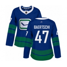Women's Vancouver Canucks #47 Sven Baertschi Authentic Royal Blue Alternate Hockey Jersey