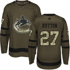 Men's Adidas Vancouver Canucks #27 Ben Hutton Premier Green Salute to Service NHL Jersey
