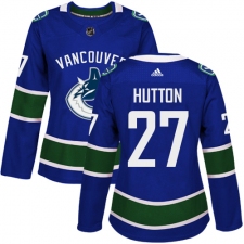 Women's Adidas Vancouver Canucks #27 Ben Hutton Authentic Blue Home NHL Jersey