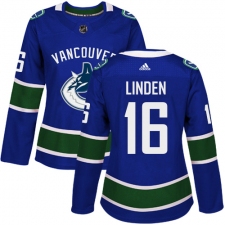 Women's Adidas Vancouver Canucks #16 Trevor Linden Authentic Blue Home NHL Jersey