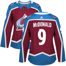 Women's Adidas Colorado Avalanche #9 Lanny McDonald Authentic Burgundy Red Home NHL Jersey