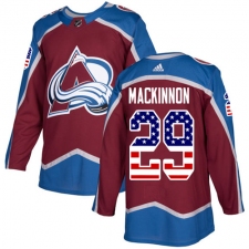 Youth Adidas Colorado Avalanche #29 Nathan MacKinnon Authentic Burgundy Red USA Flag Fashion NHL Jersey