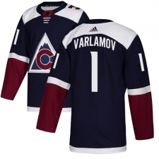 Men's Adidas Colorado Avalanche #1 Semyon Varlamov Authentic Navy Blue Alternate NHL Jersey