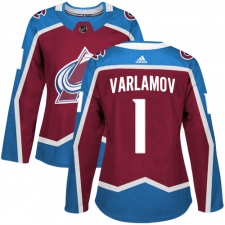 Women's Adidas Colorado Avalanche #1 Semyon Varlamov Authentic Burgundy Red Home NHL Jersey