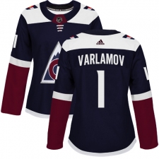 Women's Adidas Colorado Avalanche #1 Semyon Varlamov Premier Navy Blue Alternate NHL Jersey