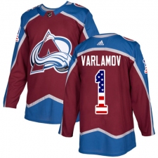 Youth Adidas Colorado Avalanche #1 Semyon Varlamov Authentic Burgundy Red USA Flag Fashion NHL Jersey