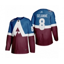 Men's Colorado Avalanche #8 Teemu Selanne Authentic Burgundy Blue 2020 Stadium Series Hockey Jersey