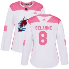 Women's Adidas Colorado Avalanche #8 Teemu Selanne Authentic White/Pink Fashion NHL Jersey