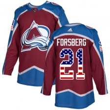 Men's Adidas Colorado Avalanche #21 Peter Forsberg Authentic Burgundy Red USA Flag Fashion NHL Jersey