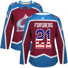 Women's Adidas Colorado Avalanche #21 Peter Forsberg Authentic Burgundy Red USA Flag Fashion NHL Jersey