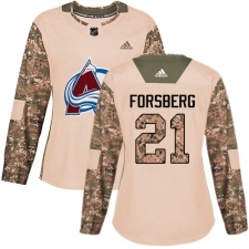 Women's Adidas Colorado Avalanche #21 Peter Forsberg Authentic Camo Veterans Day Practice NHL Jersey