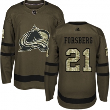 Youth Adidas Colorado Avalanche #21 Peter Forsberg Authentic Green Salute to Service NHL Jersey