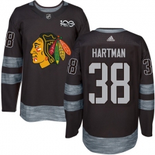Men's Adidas Chicago Blackhawks #38 Ryan Hartman Authentic Black 1917-2017 100th Anniversary NHL Jersey