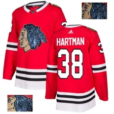 Men's Adidas Chicago Blackhawks #38 Ryan Hartman Authentic Red Fashion Gold NHL Jersey