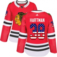 Women's Adidas Chicago Blackhawks #38 Ryan Hartman Authentic Red USA Flag Fashion NHL Jersey