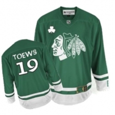 Men's Reebok Chicago Blackhawks #19 Jonathan Toews Authentic Green St Patty's Day NHL Jersey
