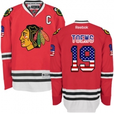 Men's Reebok Chicago Blackhawks #19 Jonathan Toews Authentic Red USA Flag Fashion NHL Jersey