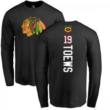 NHL Adidas Chicago Blackhawks #19 Jonathan Toews Black Backer Long Sleeve T-Shirt