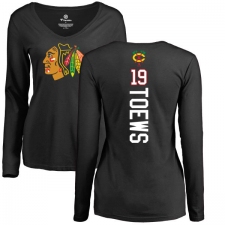 NHL Women's Adidas Chicago Blackhawks #19 Jonathan Toews Black Backer Long Sleeve T-Shirt