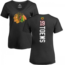 NHL Women's Adidas Chicago Blackhawks #19 Jonathan Toews Black Backer T-Shirt