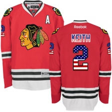 Men's Reebok Chicago Blackhawks #2 Duncan Keith Premier Red USA Flag Fashion NHL Jersey